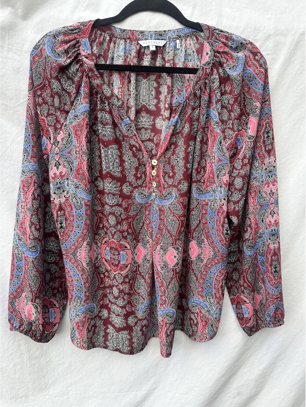 Foxcroft Women's Long Sleeve Paisley Print Blouse Size 8